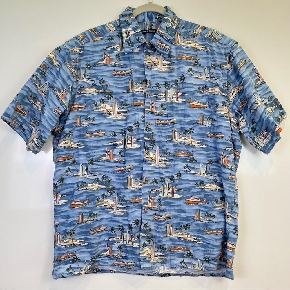 2/$30 Men's Blue Boat Surf Board Patterned Shirt